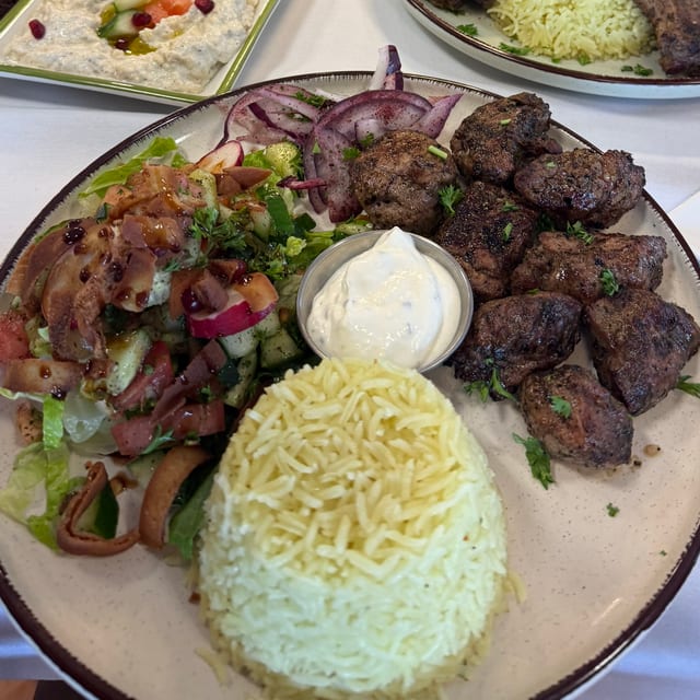 Lamb Shish Kabob Platter.