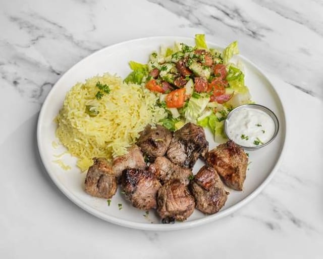 Lamb Shish Kabob Platter.